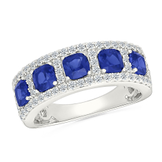Created Blue Sapphire and Created White Sapphire Sterling Silver Ring 1