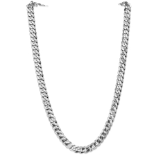 14k White Gold 9.5mm Beveled Curb Chain Necklace 1