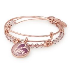 Alex and Ani May Limited Edition Love Art Infusion Set of Two Bangle Bracelets - Shiny Rose Gold Finish