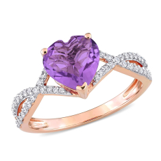 Amethyst and Diamond Heart Ring in Rose Gold 1/5ctw 1