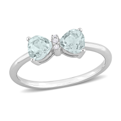Aquamarine and Diamond Accent White Gold Bow Ring 1