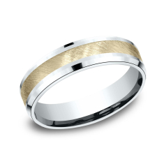 10k White and Yellow Gold 6mm Two-Tone Swirl Finish Center Comfort Fit Wedding Band 1