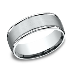 10k White Gold 8mm Satin Center Round Edge Comfort Fit Wedding Band 1