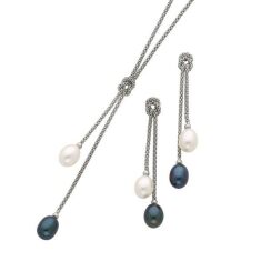 Black and White Freshwater Cultured Pearl Knot Necklace and Earring Set