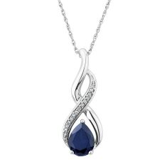 Created Blue Sapphire And Diamond Sterling Silver Twist Pendant