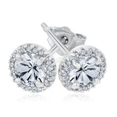 Created White Sapphire and Diamond Earrings 1/10ctw