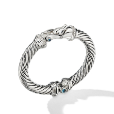 David Yurman Buckle Bracelet in Sterling Silver with Pave Diamonds and Hampton Blue Topaz 1