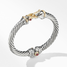 David Yurman Cable Classic Collection Buckle Bracelet with 18k Yellow Gold and Rhodolite Garnet, 7mm 1