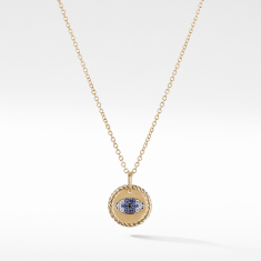 David Yurman Cable Collectibles Collection Evil Eye Charm Necklace with Blue Sapphire and Diamonds in 18k Gold, 11mm 1