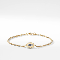David Yurman Cable Collectibles Evil Eye Charm Bracelet with Blue Sapphire, Diamonds and Treated Black Diamonds in 18k Gold 1