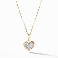 David Yurman Cable Collectibles Pave Plate Heart Charm Necklace in 18k Yellow Gold 1