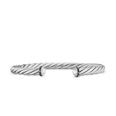 David Yurman Cable Cuff Bracelet in Sterling Silver with Pave Black Diamonds, 6mm 1