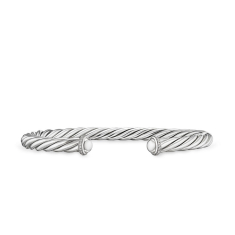 David Yurman Cable Cuff Bracelet in Sterling Silver with Pave Diamonds, 6mm - Small 1