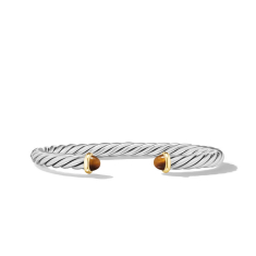 David Yurman Cable Cuff Sterling Silver with 14K Yellow Gold and Tiger's Eye 6mm Bracelet 1