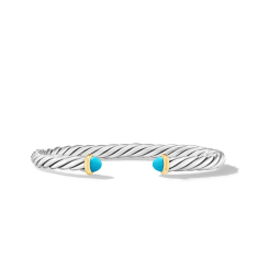 David Yurman Cable Cuff Sterling Silver with 14K Yellow Gold and Turquoise 6mm Bracelet 1