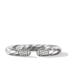 David Yurman Cable Edge Bracelet in Recycled Sterling Silver with Pave Diamonds 1