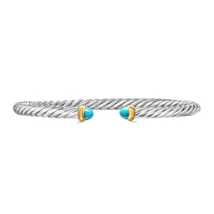 David Yurman Cable Flex Sterling Silver with 14K Yellow Gold and Turquoise 4mm Cuff Bracelet 1