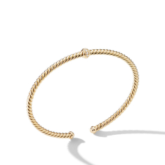 David Yurman Cablespira Bracelet in 18k Yellow Gold with Pave Diamonds, 3mm 1