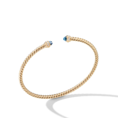 David Yurman Cablespira Color Bracelet in 18k Yellow Gold with Hampton Blue Topaz and Pave Diamonds | 3mm 1