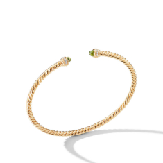 David Yurman Cablespira Color Bracelet in 18K Yellow Gold with Peridot and Pave Diamonds, 3mm 1