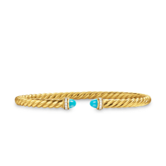 David Yurman Cablespira Flex Bracelet in 18K Yellow Gold with Turquoise and Diamonds, 4mm 1
