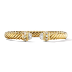 David Yurman Cablespira Oval Bracelet in 18K Yellow Gold with Pave Diamonds 1