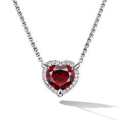 David Yurman Chatelaine Heart Pendant Necklace in Sterling Silver with Garnet and Pave Diamonds - 18 Inches 1