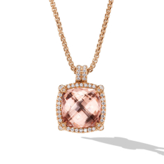 David Yurman Chatelaine Pave Bezel Pendant Necklace in 18K Rose Gold with Morganite and Diamonds, 14mm 1