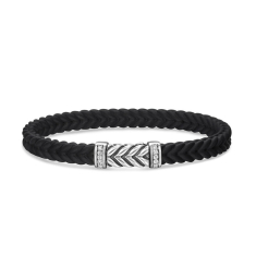 David Yurman Chevron Bracelet in Black Rubber with Diamonds and Sterling Silver 6mm 1