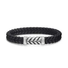 David Yurman Chevron Bracelet in Black Rubber with Diamonds and Sterling Silver 9mm 1