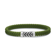 David Yurman Chevron Bracelet in Green Rubber with Sterling Silver 6mm 1