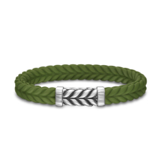 David Yurman Chevron Bracelet in Green Rubber with Sterling Silver 9mm 1