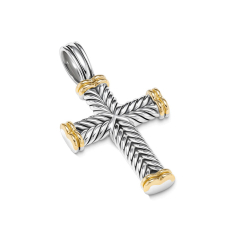 David Yurman Chevron Cross Pendant in Sterling Silver with 18K Yellow Gold 33mm 1