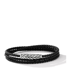 Men's David Yurman Chevron Triple Wrap Black Leather Bracelet, 3mm 1