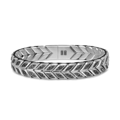 David Yurman Chevron Woven Bracelet in Sterling Silver with Black Diamonds, 12mm 1