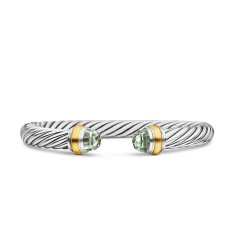 David Yurman Classic Cable Bracelet in Sterling Silver with 14K Yellow Gold and Prasiolite, 7mm 1