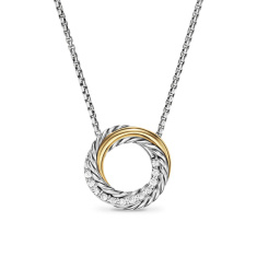 David Yurman Crossover Pendant Necklace in Sterling Silver with 18K Yellow Gold and Diamonds, 14.5mm 1