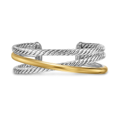 David Yurman Crossover Three Row Cuff Bracelet in Sterling Silver with 14K Yellow Gold, 20mm 1