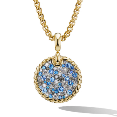 David Yurman DY Elements Air Pendant in 18K Yellow Gold with Pave Diamonds and Blue Sapphires 1