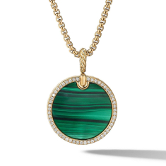 David Yurman DY Elements Disc Pendant in 18K Yellow Gold with Malachite and Pave Diamond Rim 1