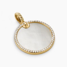 David Yurman DY Elements Disc Pendant in 18K Yellow Gold with Mother of Pearl and Pave Diamond Rim 1