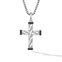 David Yurman Helios Cross Pendant in Sterling Silver with Pave Black Diamonds 1
