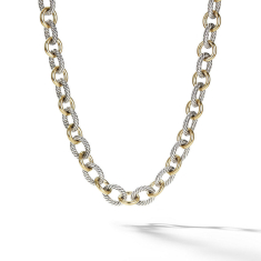 David Yurman Oval Link Chain Necklace in Sterling Silver with 18K Yellow Gold 1
