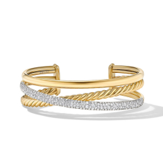 David Yurman Pave Crossover Three Row Cuff Bracelet in 18K Yellow Gold with Diamonds 1