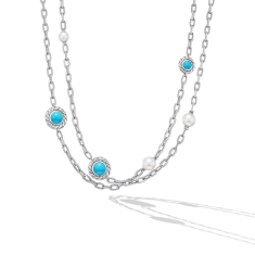 David Yurman Pearl Classics Station Chain Necklace in Sterling Silver with Turquoise 4mm 1