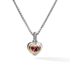 David Yurman Petite Cable Heart Pendant Necklace in Sterling Silver with 14K Yellow Gold and Rhodolite Garnet 17.1mm 1