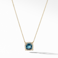 David Yurman Petite Chatelaine Pave Bezel Pendant Necklace in 18k Yellow Gold with Hampton Blue Topaz 1