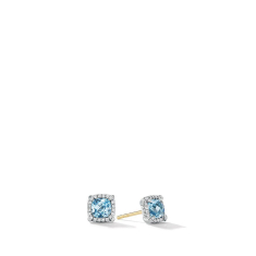 David Yurman Petite Chatelaine Pave Bezel Stud Earrings with Blue Topaz and Diamonds 1
