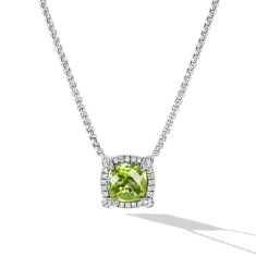 David Yurman Petite Chatelaine Pave Bezel Pendant Necklace in Sterling Silver with Peridot and Diamonds, 7mm 1