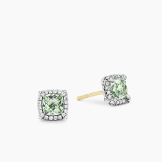 David Yurman Petite Chatelaine Pave Bezel Stud Earrings with Prasiolite and Diamonds 1